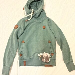 Naketano dark, heather green pocket hoodie, size medium
